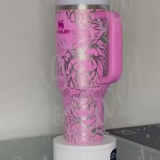 Engraved Stanley Tumbler: Peony Floral Laser Etched Quencher
