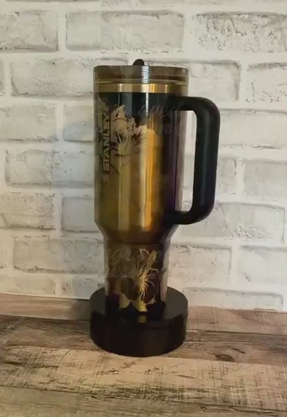 Engraved Black Honey Stanley Tumbler, Hibiscus Stanley Ptotour, Personalized Tropical Floral Stanley Black Honey Cup Collector Gift