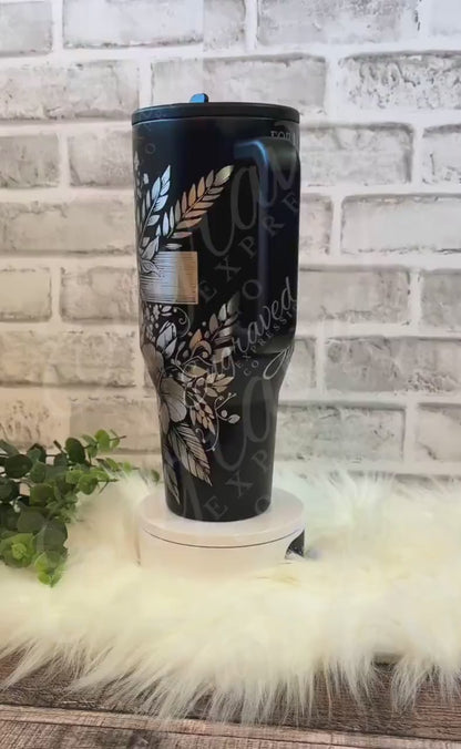 Bible Verse Tumbler - 40oz Black HydroJug Traveler | Engraved Scripture Cup with Floral Cross