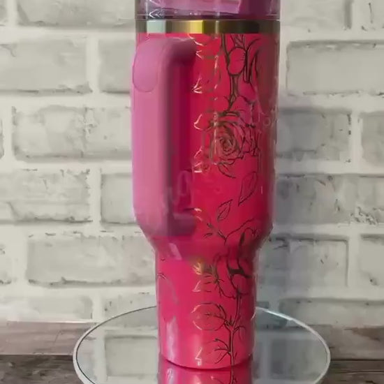 Engraved Stanley Tumbler Pink Parade Laser Stanley Pink Parade Etched Roses Custom Tumbler Graduation Gift Pink Parade Stanley Cup Gift