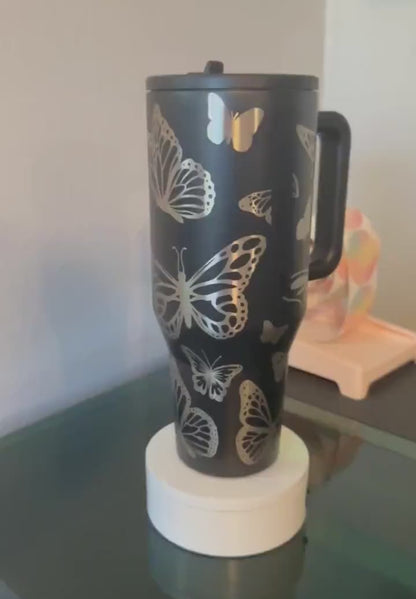 Engraved HydroJug Tumbler - 40oz Black Butterfly Insulated Stainless Steel Cup