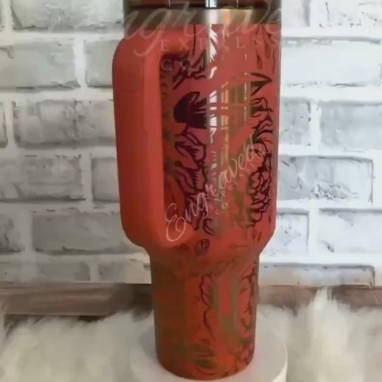 Engraved Stanley Quencher: Pumpkin Spice Peony Flowers Tumbler