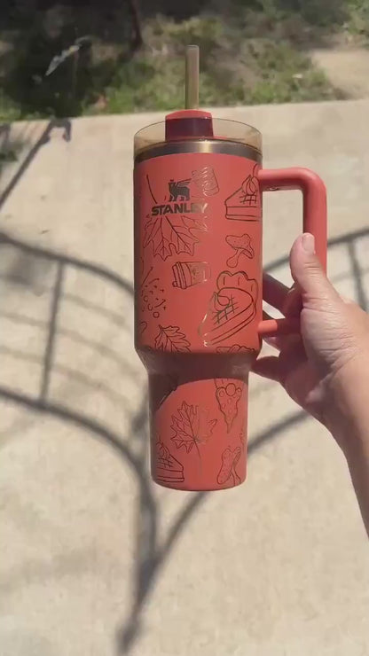 Copper Stanley Tumbler – Laser Engraved Pumpkin Spice Design | Vacuum Insulated Stainless Steel